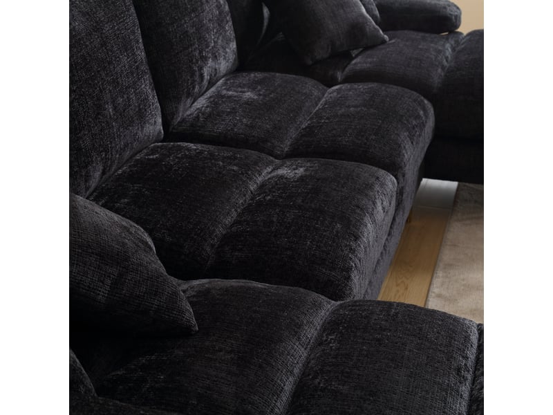 Canapé en u en chenille noir 272x136x88 cm avec deux méridiennes et pieds métal dorés - Conforama R