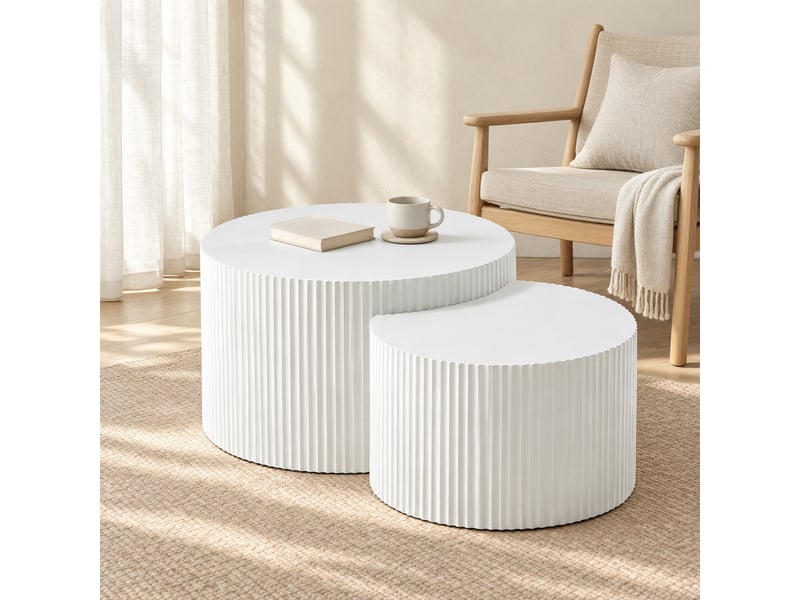  Tables basses gigognes demi-lune combinables pour salon - lpospi - bords ondulés, mdf blanc mat  - Conforama B