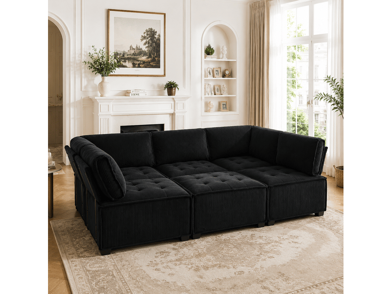  Canapé modulaire 6 places 308x154x81,99 cm structure bois et métal noir  - Conforama C