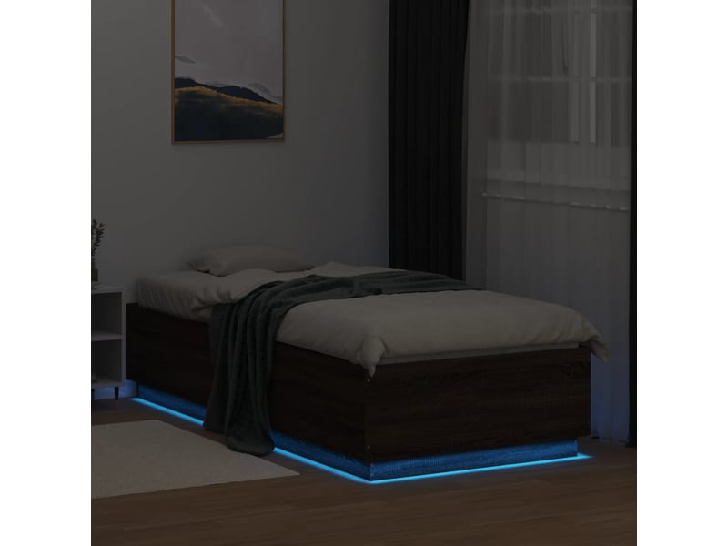  Lit simple- lit adulte -  cadre de lit avec led sans matelas chêne marron 100x200 cm  - Conforama C