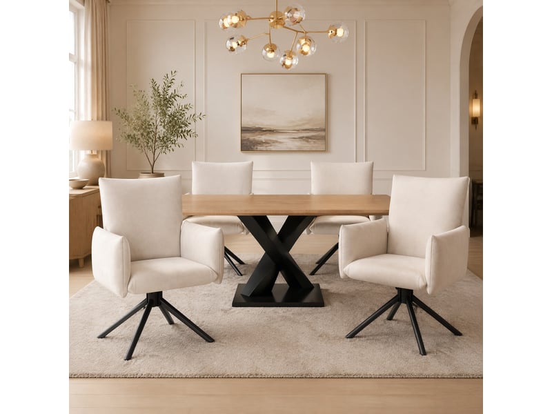  Lot de 4 chaises de salle à manger pivotantes 360°,avec pieds métal,velours,beige  - Conforama B