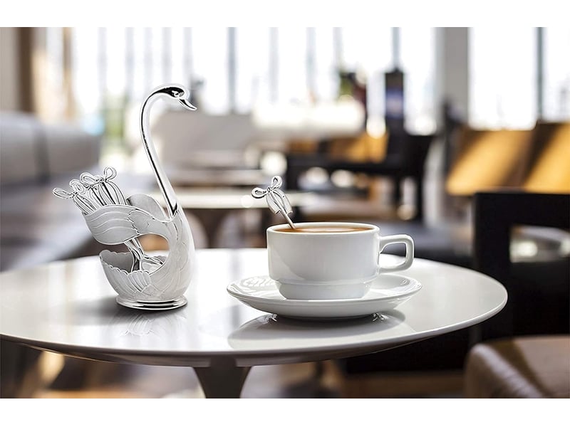  Couverts à café 6 pièces, ensemble de cuillères à dessert avec support décoratif, cuillère à café pour cuillère à cafédessertcrème glacée  - Conforama C