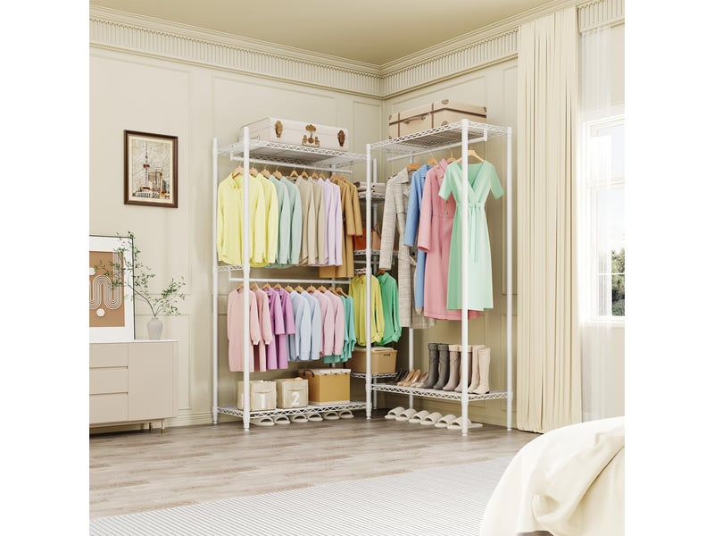  Portant à vêtements en métal robuste en l – 4 tringles &amp; 7 étagères réglables – coin de chambre, grand capacité  – (2x3x2 étages) PHK_36PBLPAP - Conforama C