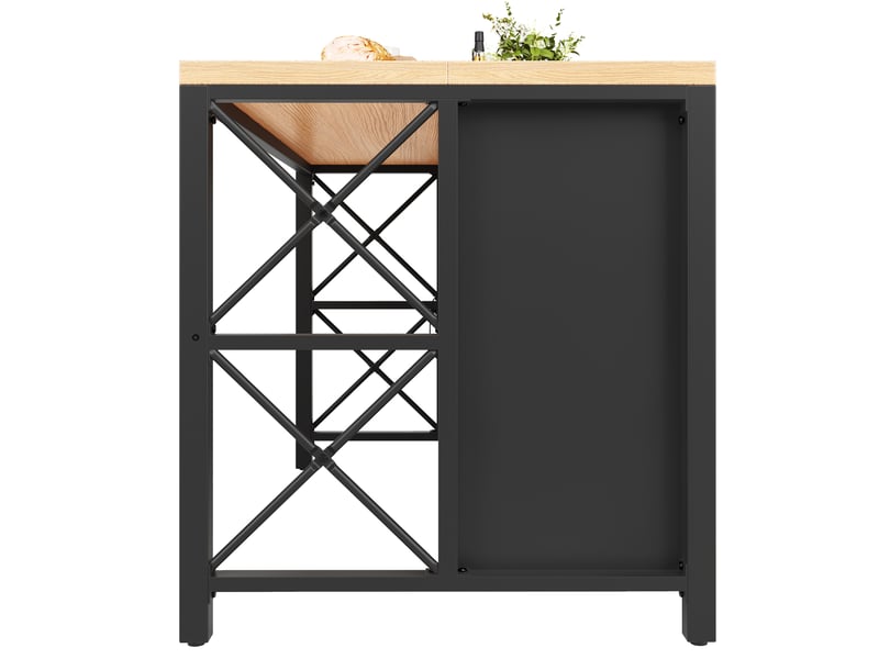 Desserte de cuisine avec led, 3 tiroirs et 3 portes en verre, îlot cuisine en mdf noir, 150x80x90 cm - Conforama E