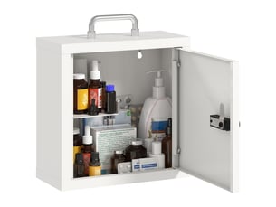 Armoire à pharmacie murale avec serrure à combinaison, armoire de premiers secours à 2 niveaux en acier inoxydable, blanche