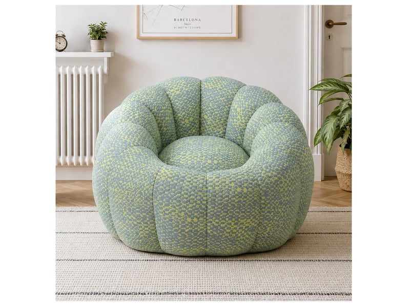  Fauteuil poire fleur jaune et gris en tissu jacquard, mousse mémoire, 112 x 105 cm, pour se détendre à la maison  - Conforama B