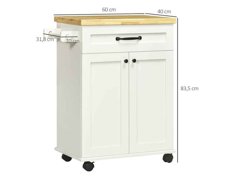  Desserte de cuisine à roulettes 1 tiroir 1 placard blanc et bois 68 x 40 x 83,5 cm  - Conforama C