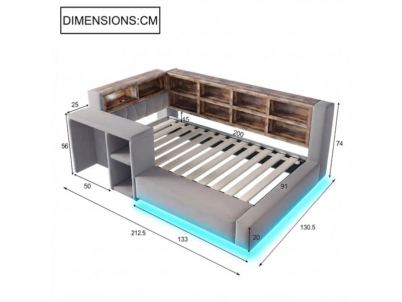  Petit meuble de rangement, 210x116x74 cm, éclairage led, ports de charge, gris LDU00645AAE-conf-NEW - Conforama E