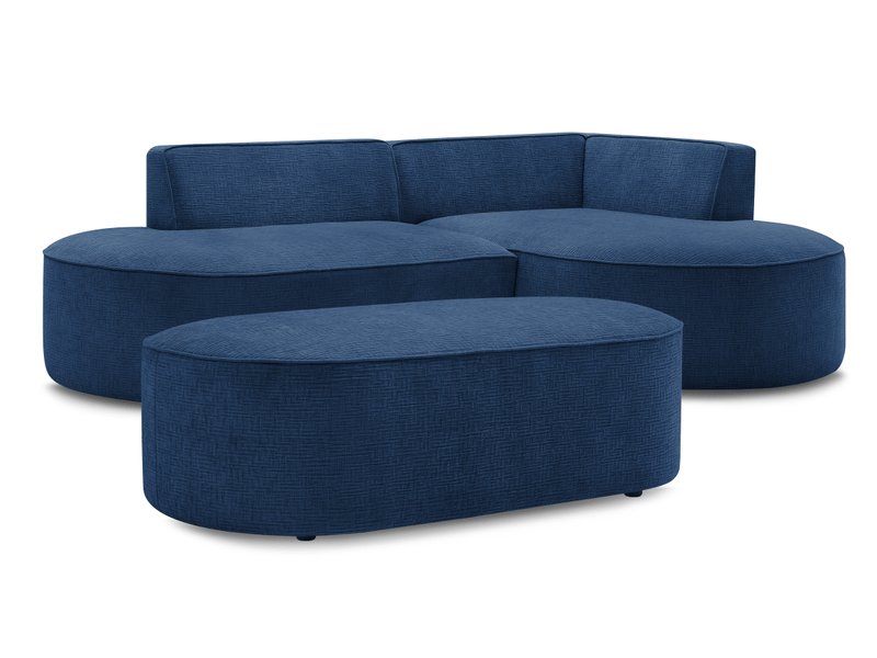 Bobochic canapé d'angle fixe rousseau tissu texturé avec pouf bleu foncé angle droit ROUSSEAU - Conforama A