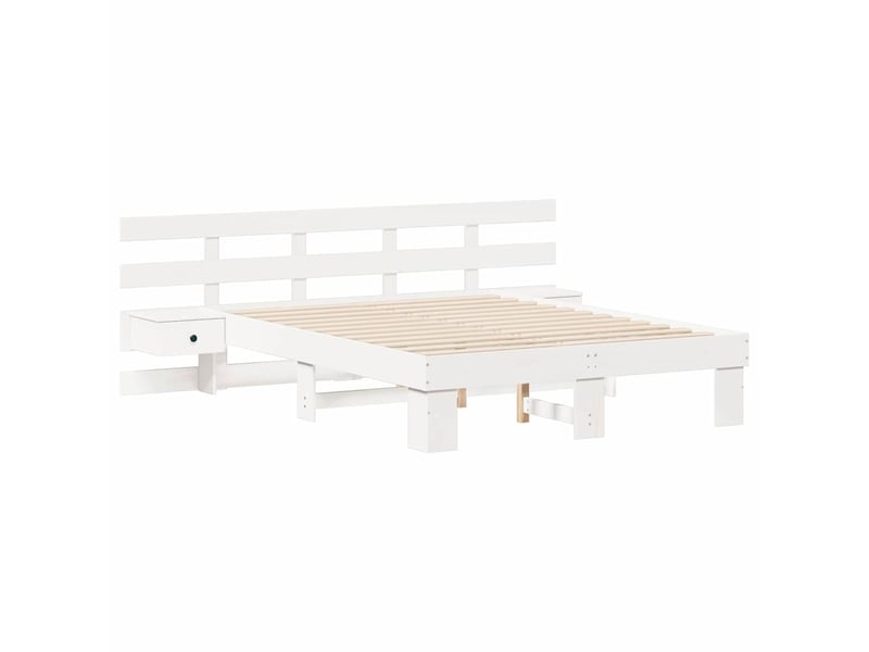  Lit double- lit adulte -  cadre de lit avec tête de lit blanc 140 x 190 cm pin massif  - Conforama C
