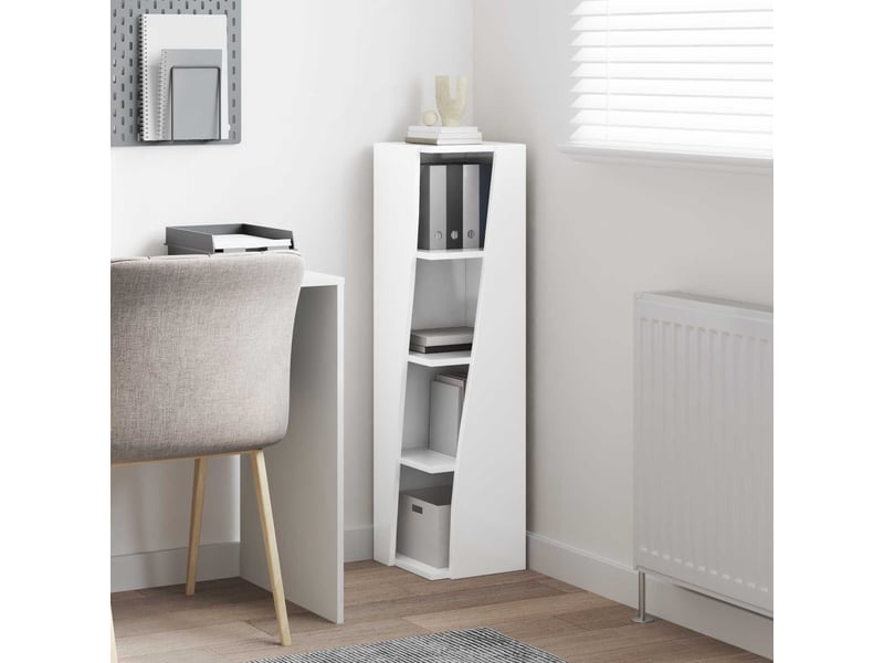  Meuble d'angle, meuble de rangement salon 27,5x27x102cm bois d'ingénierie blanc brillant  - Conforama D