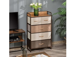 Buffet 58x29x99 cm avec 5 tiroirs pliables en tissu, mdf et métal, marron