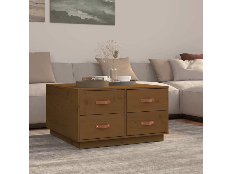  Table basse - table de salon - table à thé marron miel 80x80x45 cm bois massif de pin  - Conforama B