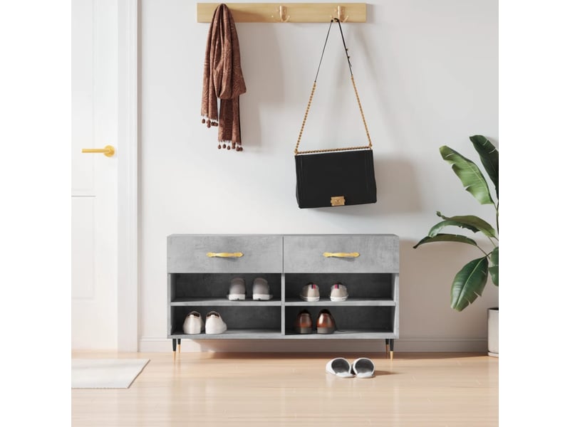  Banc à chaussures, meuble à chaussures gris béton 102x35x55 cm bois d'ingénierie shl2519  - Conforama B