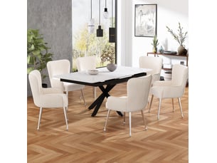 Lot de 6 chaises salle à manger 57x53x83 cm en velours beige, pieds métal argenté, doté d'accoudoirs