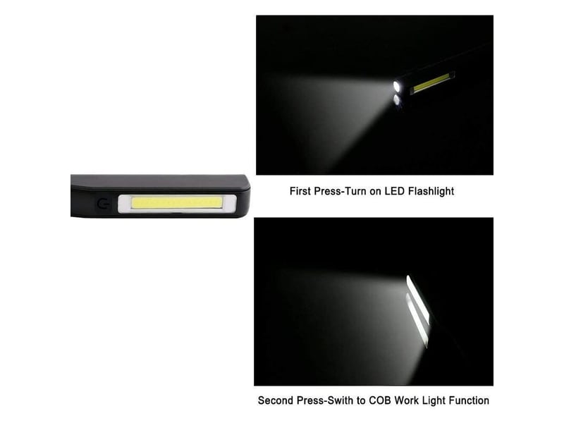  Led lampe travail 1w (2 pcs noir et rouge) cob torche lampe 3w rechargeable usb cable avec clip, diy 350 lumens 2 en 1 abs lampe poche pour maison, ga  - Conforama E