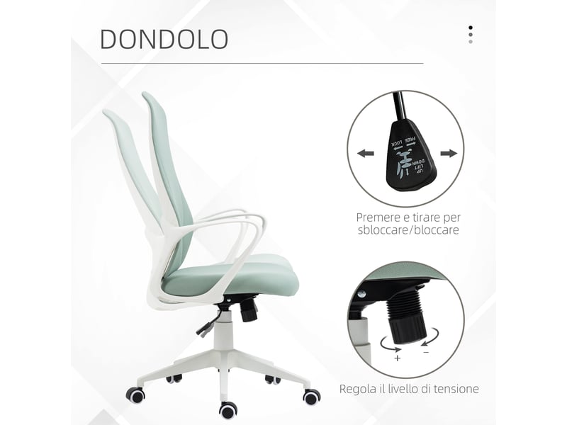Chaise de bureau ergonomique rembourrée verte, hauteur réglable et bascule, 62 x 56 x 110-119,5 cm - Conforama R