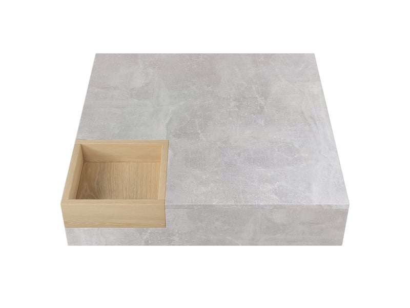  Table basse, table de salon, table d'appoint avec boîte de rangement amovible, gris béton et couleur bois, 72*72*30 cm.  - Conforama D
