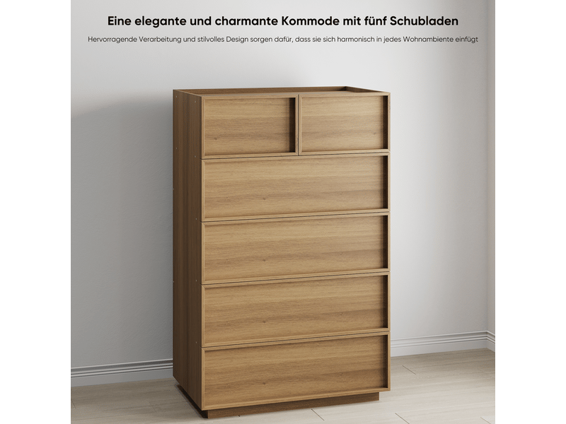  Commode 6 tiroirs en mdf et panneau de particules coloris chêne 80 x 48 x 127 cm W3180S00008 - Conforama E