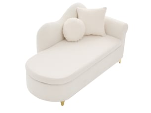 Chaise longue 134x64x70 cm - fauteuil lounge avec rangement - dossier ondulé moderne - tissu effet mouton - coussin lombaire et cervical - beige
