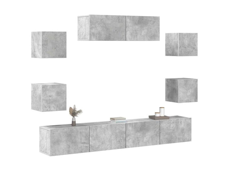  Ensemble de meubles tv - banc tv - meuble de rangement 7 pcs gris béton bois d'ingénierie  - Conforama D