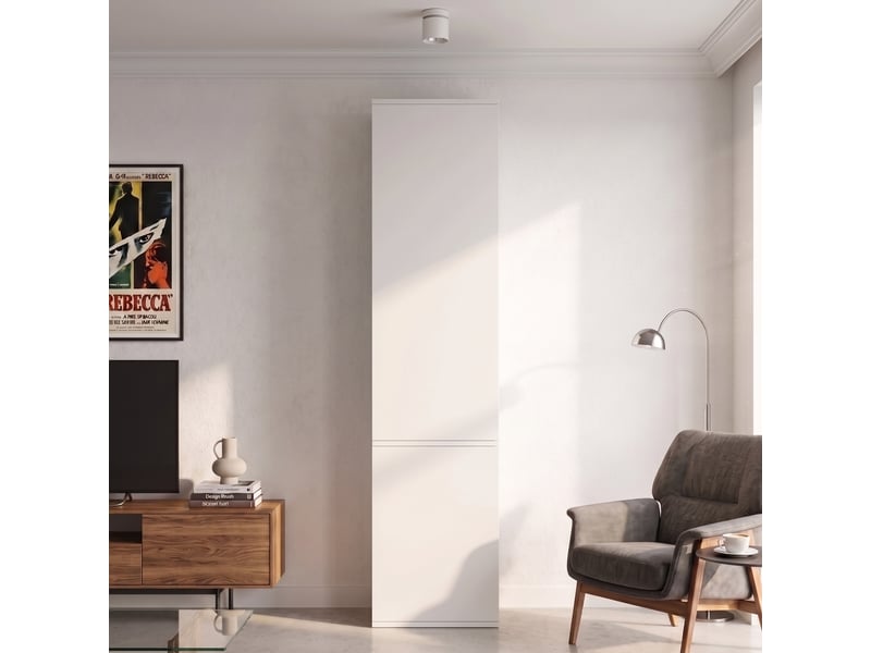  Armoire haute 47x50x200 cm avec 2 portes battantes, 6 compartiments fermés, grand rangement, mdf blanc, pour chambre, salle de bain et salon  - Conforama B