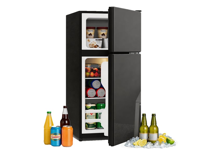 Mini réfrigérateur 60 l avec congélateur 22 l – noir – pose libre, porte vitrée et réglage 7 niveaux - Conforama A