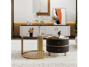 Table basse rond(e) coloris noir <strong>HAVRYA</strong> <strong></strong> - 70 cmx50 cm