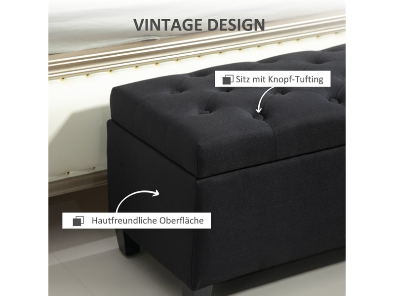 Banquette de rangement 100x40x44 cm siège relevable polyester noir  - Conforama D