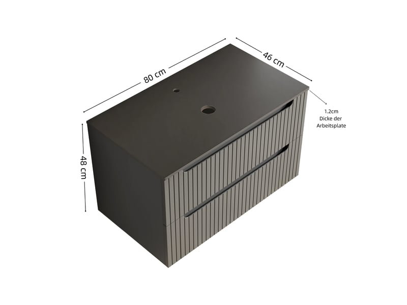  Meuble sous vasque suspendu 80 cm avec 2 tiroirs - lpospi - prémonté, pierre frittée et contreplaqué - gris foncé  - Conforama D