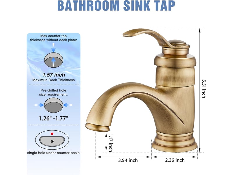  Robinet de salle de bain vintage, mitigeur de lavabo en laiton à poignée unique, robinet d'évier moderne, eau chaude et froide réglable, laiton 38'' NW002235 - Conforama B