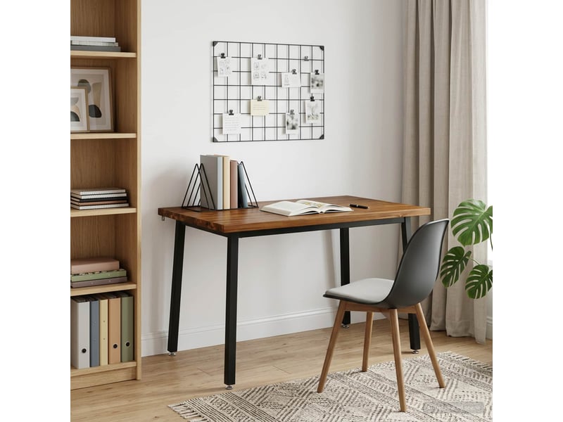 Table à manger moderne 120x80x75 cm bois d'acacia massif naturel et noir shl85358 - Conforama C