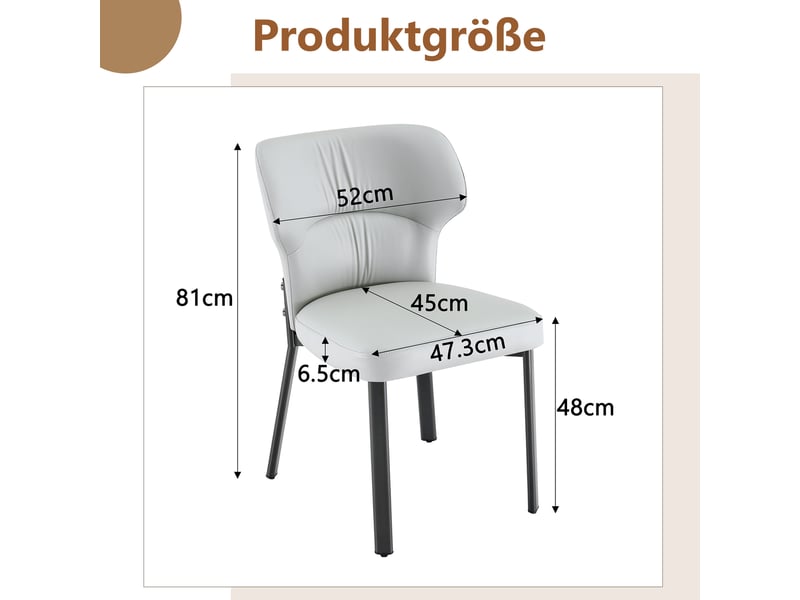  Chaises de salle à manger lot de 2 avec assise et dossier rembourrés  - pieds en métal, pu - gris  - Conforama D