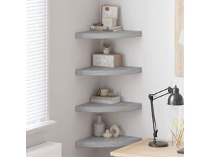 Lot de 4 étagères d'angle murales, étagères suspendues gris béton 35x35x3,8 cm mdf cf42784