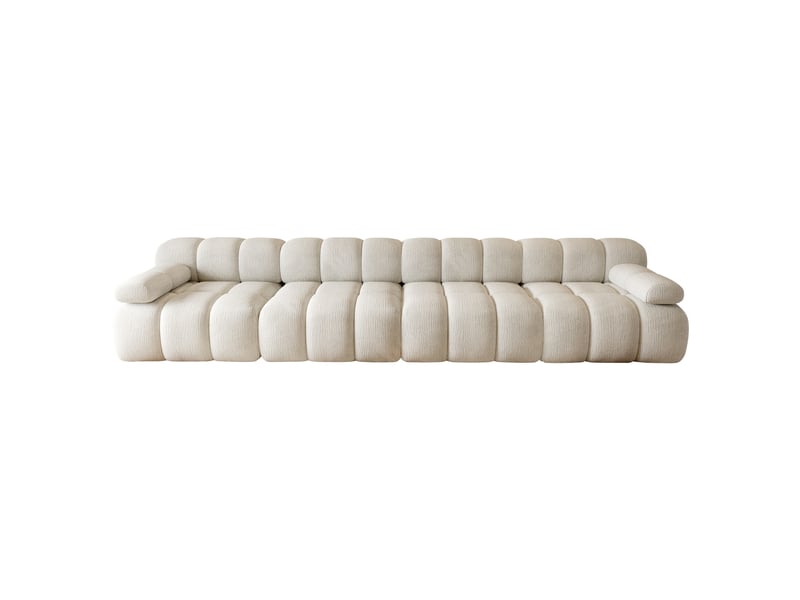 Canapé compressé 4 places 400x100x68 cm sans structure, sans montage, mousse haute résilience, assise profonde, tissu chenille blanc - Conforama A