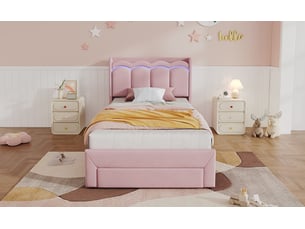 Lit avec rangement 90x200 cm DESVIAE coloris rose