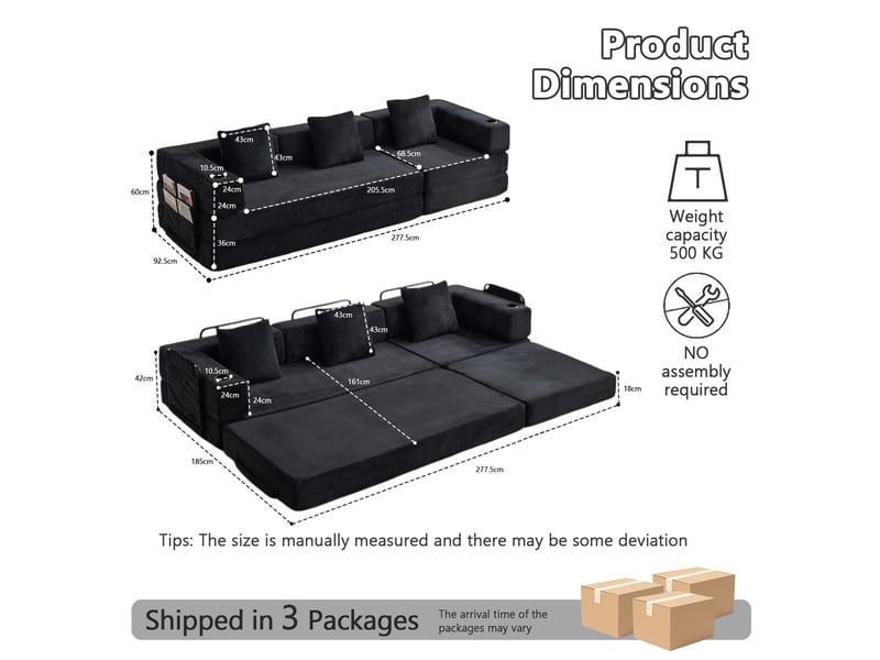  Canapé-lit de sol convertible 277,5x92,5x60 cm noir  - Conforama E