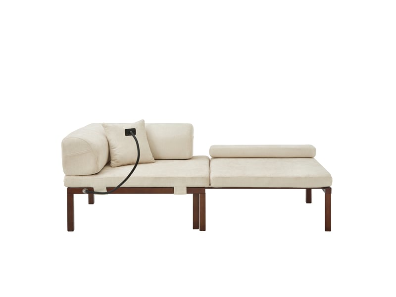  Canapé convertible pliant 1 place avec lit coulissant et dossier à coussins en bois et velours beige  - Conforama A