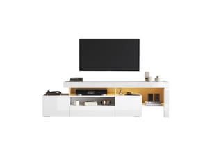 Meuble tv led 192 x 37 x 53 cm blanc brillant, 3 placards, grand rangement, jusqu’à 85 pouces