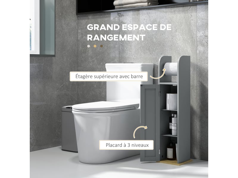 Meuble de salle de bain porte-papier toilette avec placard mdf gris 20 x 20 x 80 cm  - Conforama D