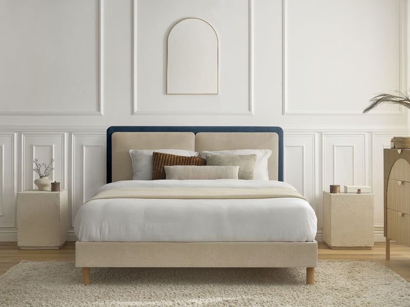  Bobochic lit mara tissu texturé bicolore avec lattes massives bleu 160x200 MARA - Conforama B
