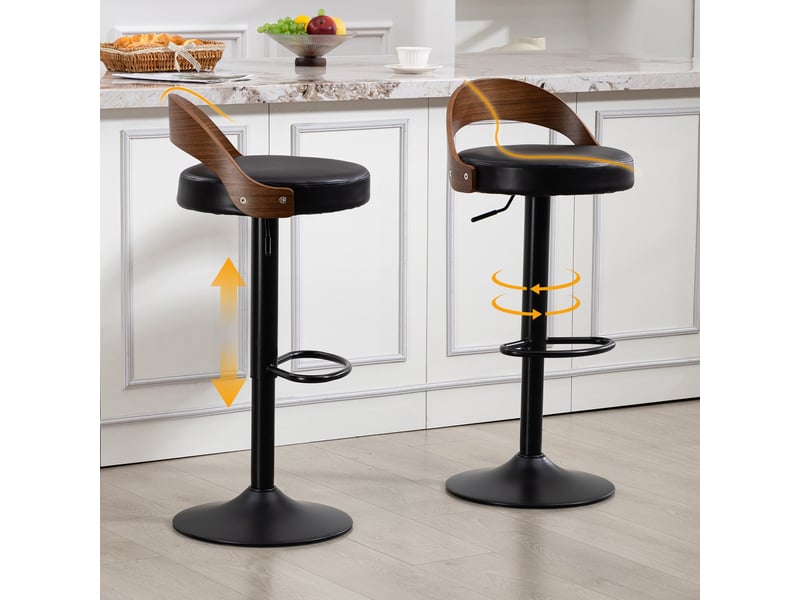  Lot de 2 tabourets de bar réglables - 42,5 x 42 x 77-98 cm - bois de noyer et siège pivotant à 360° en cuir pu - noir  - Conforama B