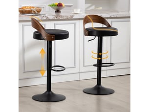 Lot de 2 tabourets de bar réglables - 42,5 x 42 x 77-98 cm - bois de noyer et siège pivotant à 360° en cuir pu - noir