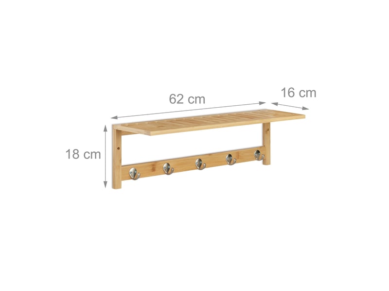  Étagère murale rangement étroit salle de bain 70 x 20 x 20 cm avec crochets décoratifs en bambou naturel 13_0012574  - Conforama B