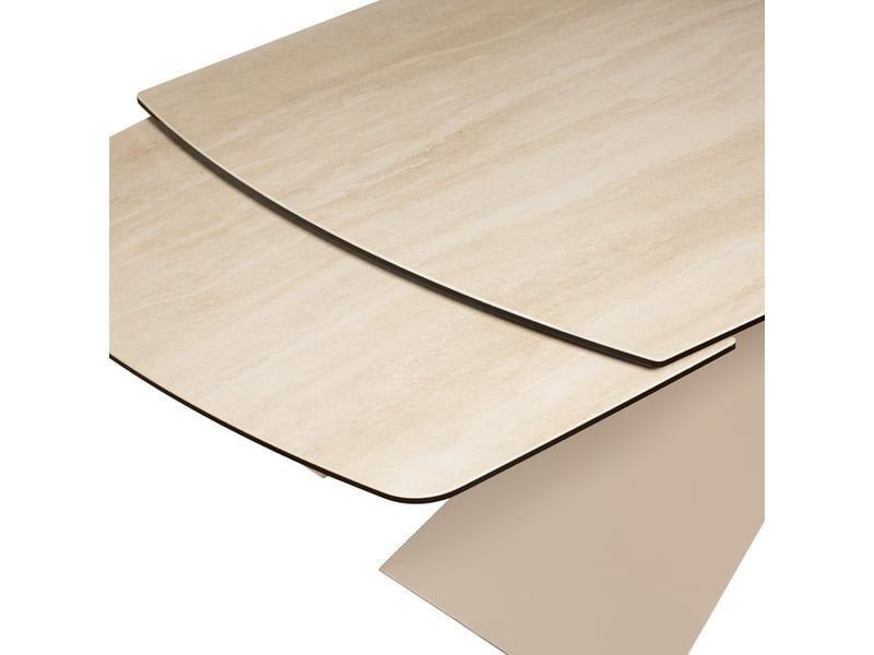  Table à manger rectangulaire extensible 8-10 pers. En céramique effet travertin et piètement beige 180-260x98 cm - tundra Tundra - Conforama E