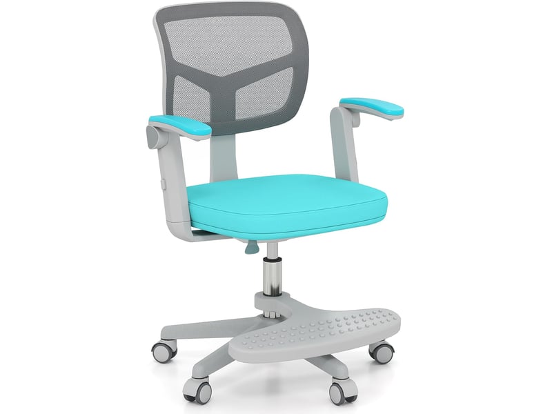 Chaise bureau enfant, chaise d'étude mobile avec hauteur réglable 41-52cm, repose-pieds, accoudoirs rabattables, coussin amovible doux (vert)  - Conforama A