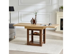 Table à rallonges imitation bois, noyer, en mdf, avec tablette intégrée, couleur naturelle