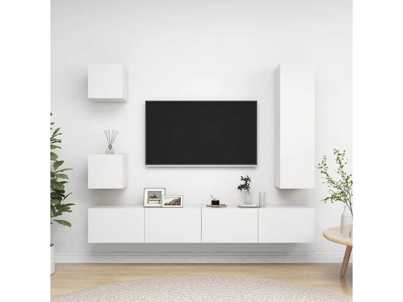  Ensemble de meubles tv - banc tv - meuble de rangement 5 pcs blanc bois d'ingénierie  - Conforama B