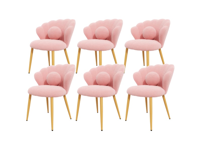 Lot de 6 chaises de salle à manger coquillage 60x62,5x83 cm en tissu teddy rose - Conforama W