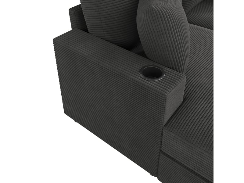 Canapé convertible 2 places gris velours côtelé avec usb et led, structure bois massif pour salon moderne - Conforama W